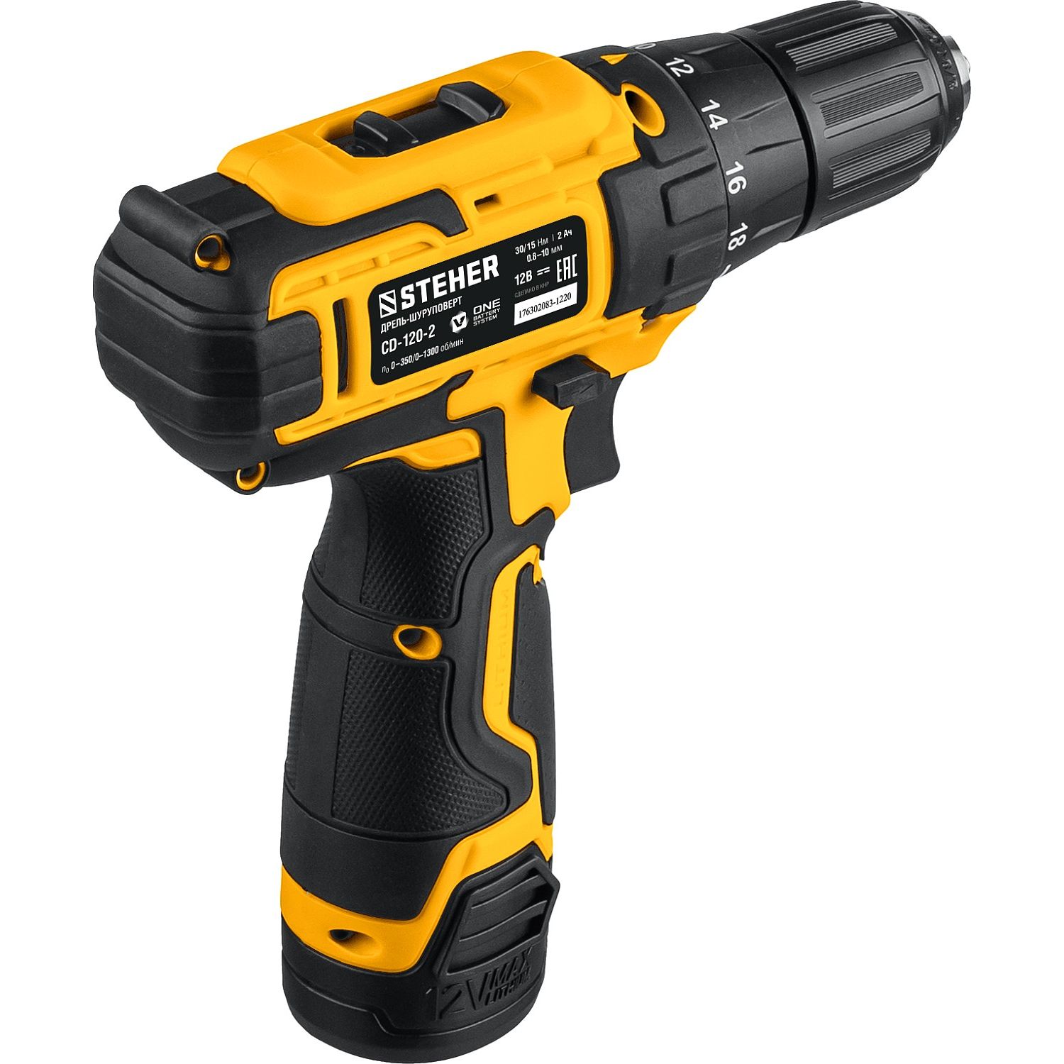 Дрель-шуруповерт, 2 АКБ (2 Ач), в кейсе CD-120-2